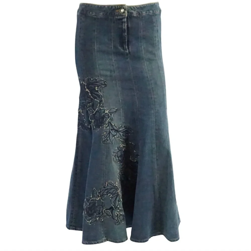 Roberto Cavalli Denim Skirt with Embroidery